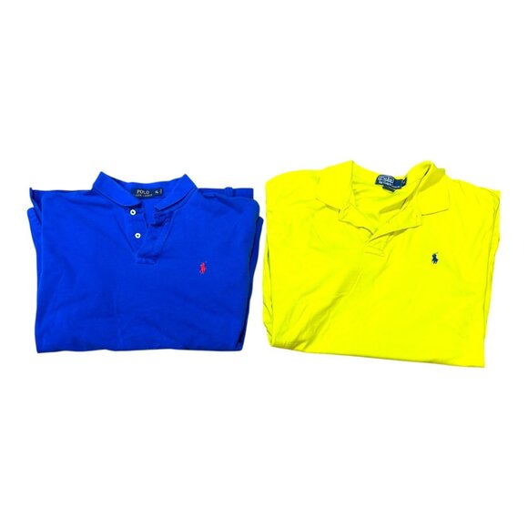 Ralph Lauren Polo Shirts Mens XL Blue & Bright Yellow Cotton Lot 2 Short Sleeve - Picture 1 of 11